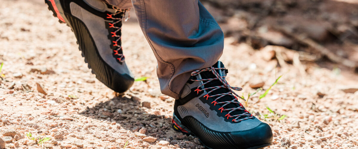 Closeup of Asolo Eldo mid shoes outdoors