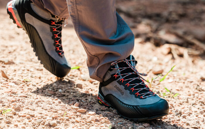 Closeup of Asolo Eldo mid shoes outdoors