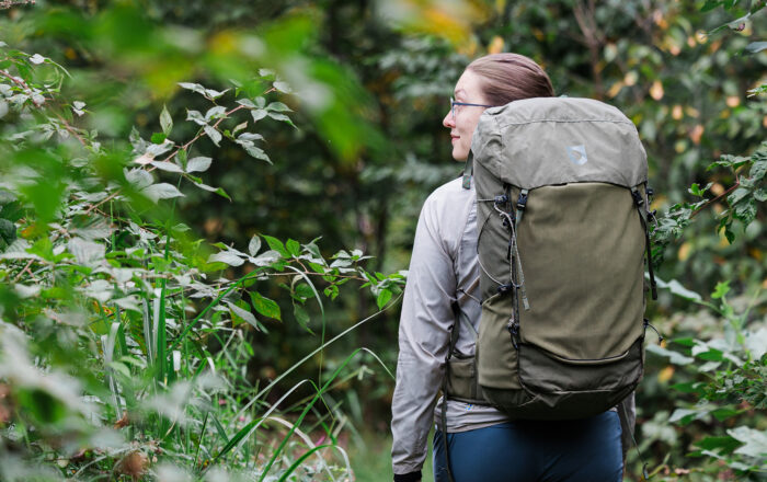 woman outdoors with Fjallraven Kajka X-Latt 45 pack