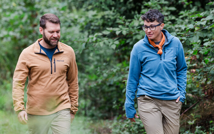 Two people outdoor wearing Marmot AirFleece
