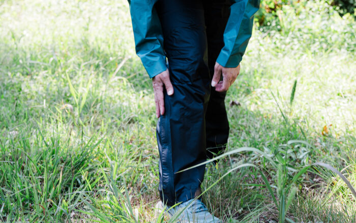 Person outdoors wearing Outdoor Research Helium UL Gaiters