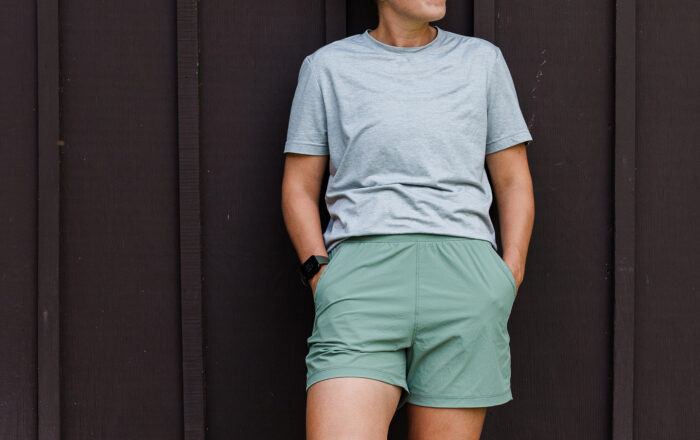 woman outdoors wearing Rab momentum shorts