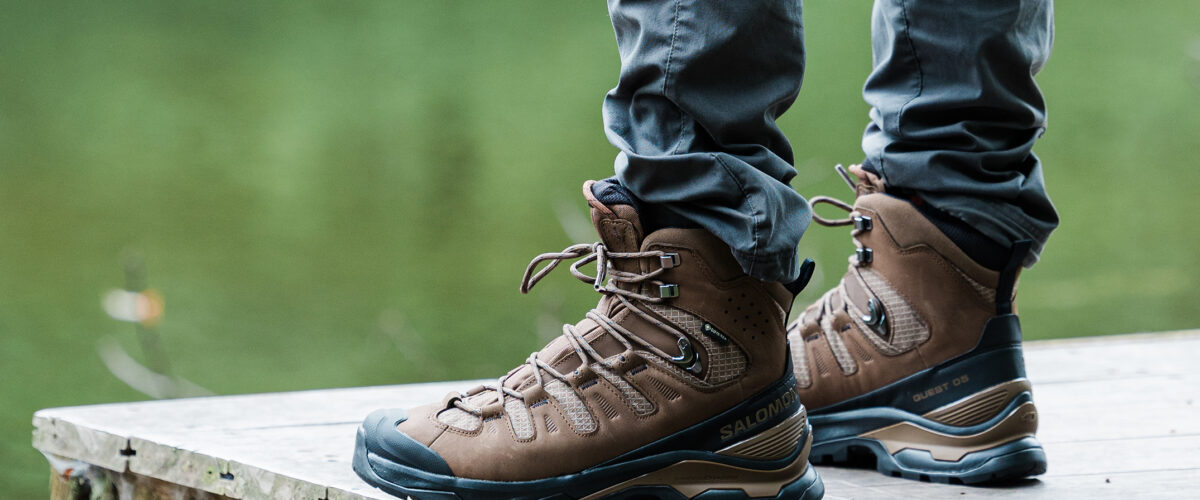 Closeup of Salomon Quest 5 GTX boots outdoors