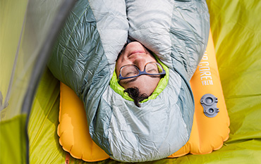 closeup of person in sleeping bag