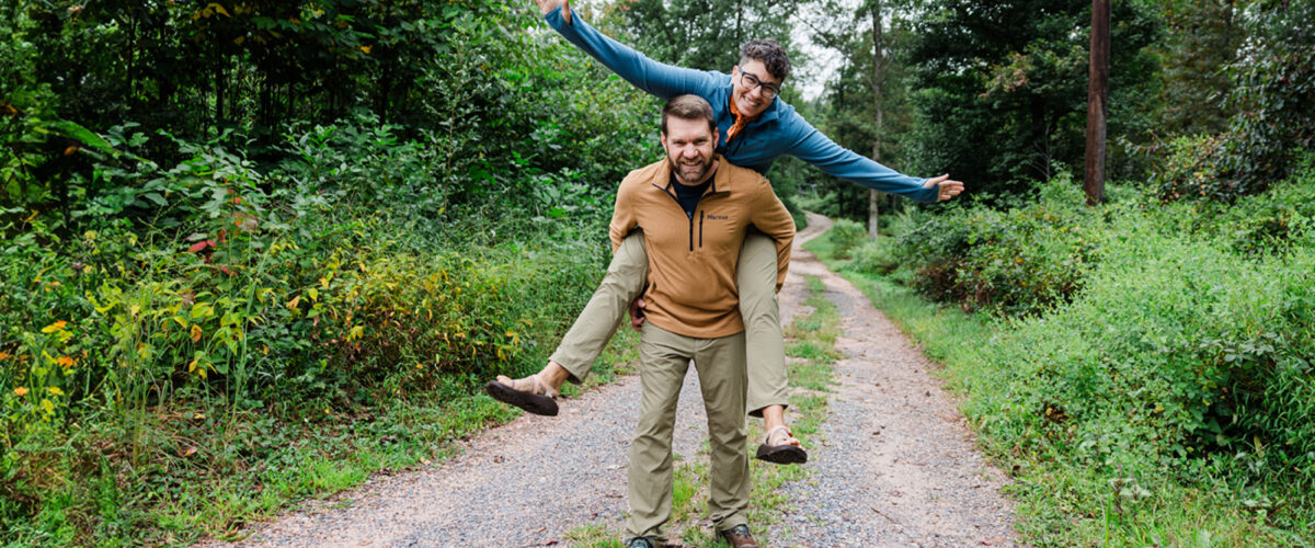 two happy people outdoors