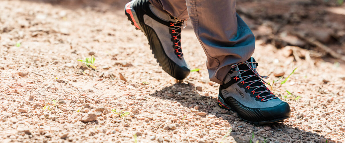 Closeup photo of Asolo hiking boots outdoors